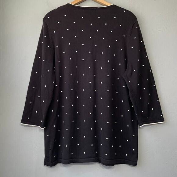 CJ Banks Plus Size 0X Black White Polka Dot Sweater Cardigan Preppy Old Money - Picture 4 of 7